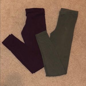 Maroon/burgundy and olive green leggings